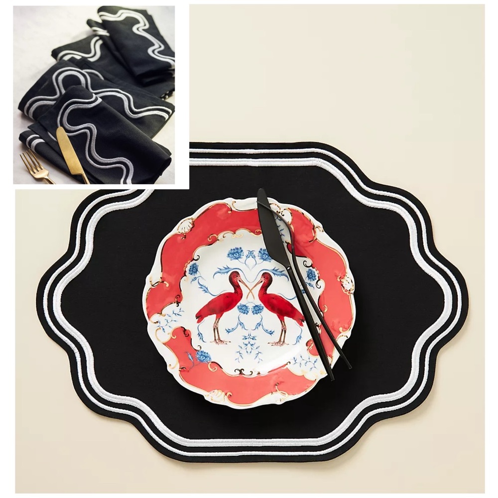 Anthropologie Embroidered Placemat and Napkin Set of 4